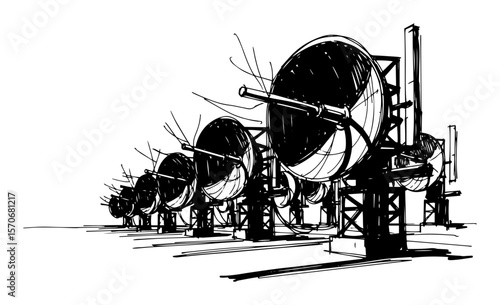 radio telescope satellite dish array sketch vector
