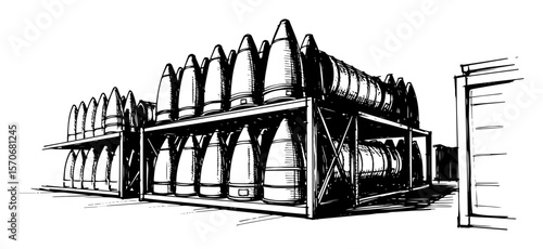 artillery shells ammunition depot sketch vector