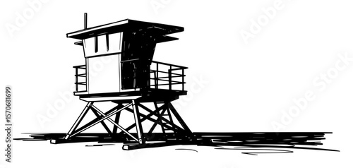 lifeguard tower on the beach sketch vector