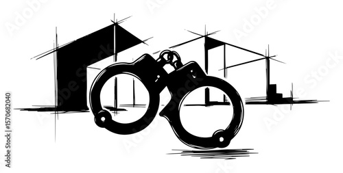 handcuffs silhouette law and crime concept vector