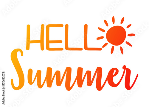 Logo con mensaje Hello Summer con sol en lugar de letra O