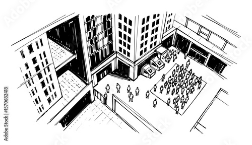 crowd of people gathering in city square sketch vector