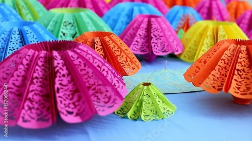 Colorful paper lanterns display