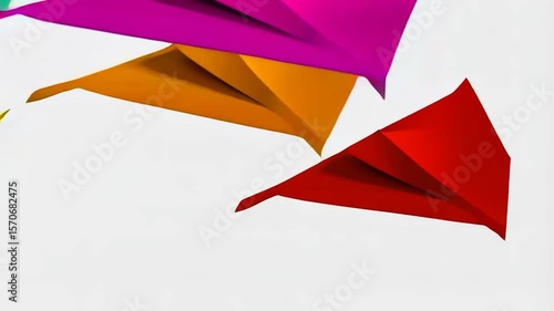 Colorful paper airplanes in flight