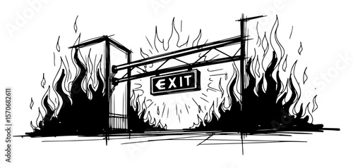 highway exit sign in flames concept sketch vector
