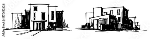 modern minimalist houses architecture sketch set vector