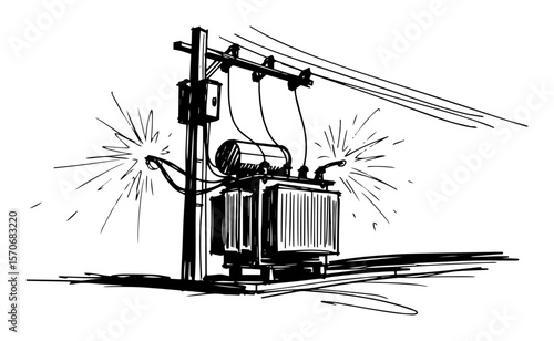sparking power transformer accident sketch vector