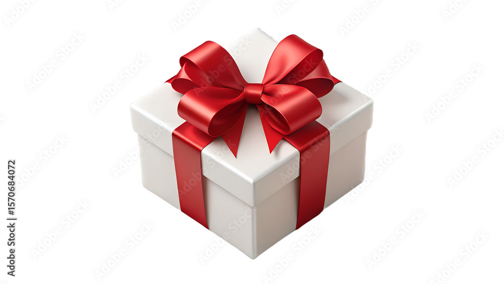 Fototapeta premium White gift box with red ribbon isolated on transparent background