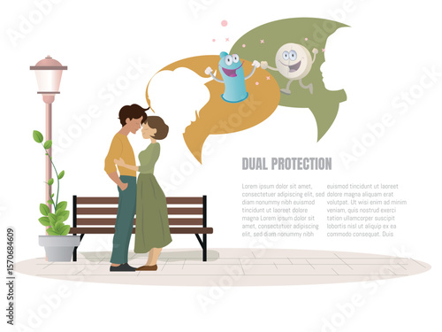 Young couple embracing and thinking about dual protection