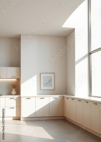 White and beige kitchen corner counters picture Empty room interior design architecture blank design room striking structures clean lines geometric shapes dramatic angles play of light and 