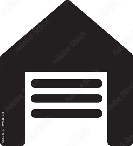 Simple and modern garage icon in black and white, perfect for illustrating residential buildings, parking spaces, home garages, or real estate concepts. This minimal design is ideal for UI/UX, web, mo