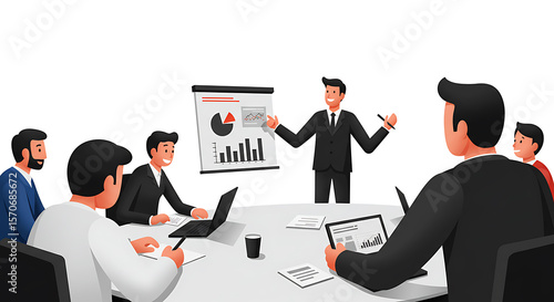 Business team meeting with presentation in a modern office setting