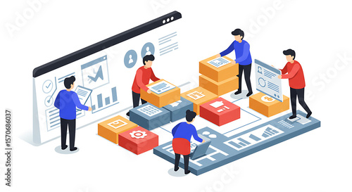 Digital interface and software development illustration of technology and teamwork