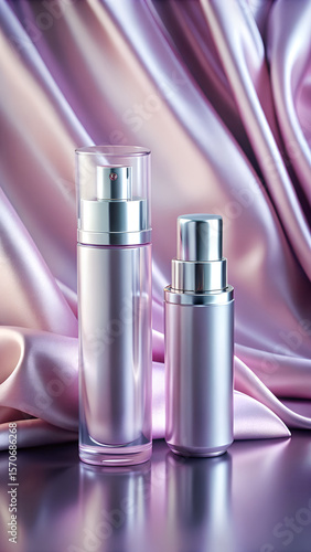 Elegant Pink Perfume Bottles on Silky Fabric Luxurious Fragrance Packaging Design