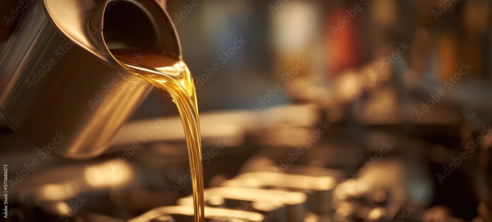 The process of pouring engine oil into a vehicle for optimal performance. The process of pouring engine oil into a vehicle for optimal performance.