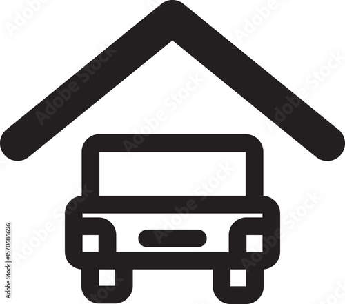 Simple and modern garage icon in black and white, perfect for illustrating residential buildings, parking spaces, home garages, or real estate concepts. This minimal design is ideal for UI/UX, web, mo