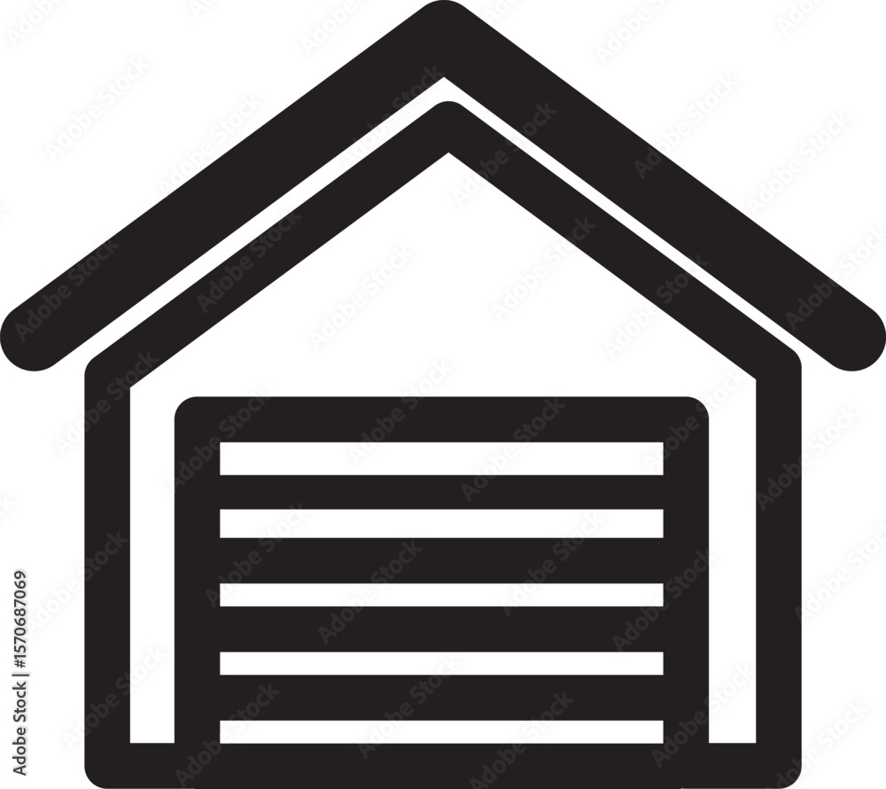 Simple and modern garage icon in black and white, perfect for illustrating residential buildings, parking spaces, home garages, or real estate concepts. This minimal design is ideal for UI/UX, web, mo Simple and modern garage icon in black and white, perfect for illustrating residential buildings, parking spaces, home garages, or real estate concepts. This minimal design is ideal for UI/UX, web, mo