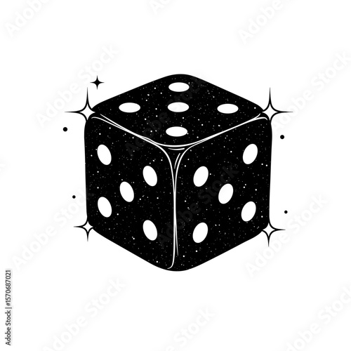 Dice with sparkles in black and white minimalist style  