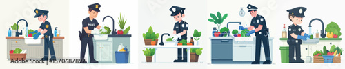 police vector washing vegetables