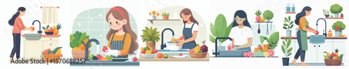 vector of woman washing fruit
