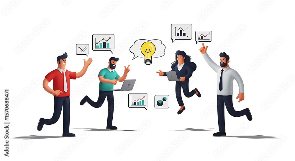 Business team collaboration illustration with charts and data analysis Business team collaboration illustration with charts and data analysis
