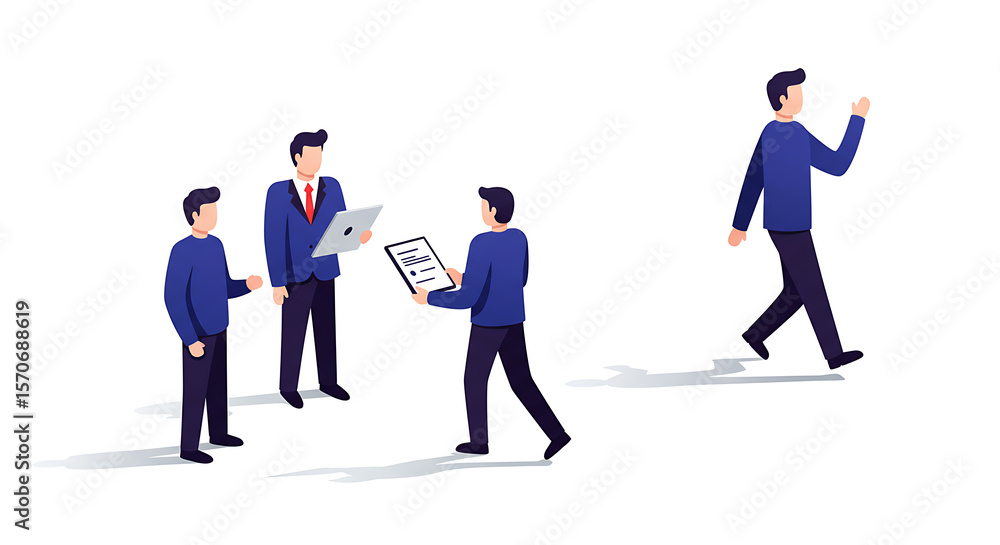Fototapeta premium Business team meeting illustration with document and isolated white background