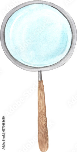 Back to school watercolor magnifying glass isolated illustration. Hand drawn creative optical lens education study item clipart