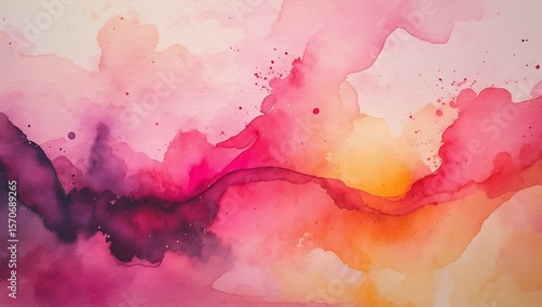 Vibrant watercolor abstract background with flowing pink purple and orange hues