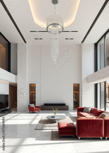An ultra-modern living room sleek and minimalist design with luxurious finishes such as polished marble floors crystal chandeliers and plush velvet furnishings Empty room interior design Ultra r