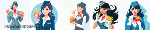 vector stewardess eating french fries