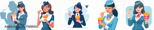 vector stewardess eating french fries