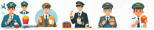 pilot vector eating french fries
