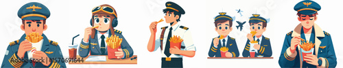 pilot vector eating french fries