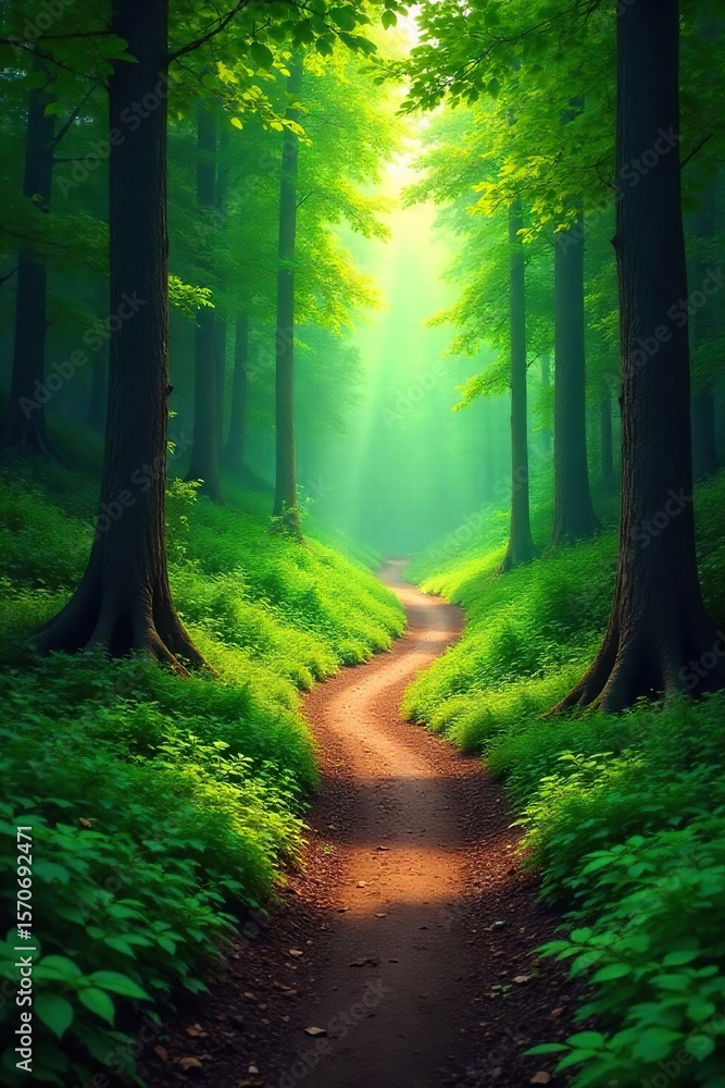 Obraz premium Winding Upward Path A Lush Forest Journey of Patience and Perseverance