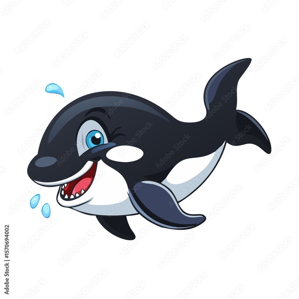 Obraz premium Happy orca or killer whale cartoon character is Swimming 
