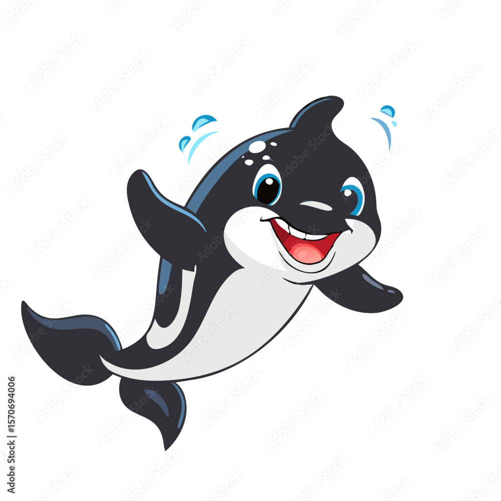 Naklejka premium Happy orca or killer whale cartoon character is Swimming