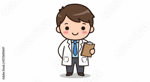 Cute Cartoon Male Doctor Holding Clipboard Vector Illustration