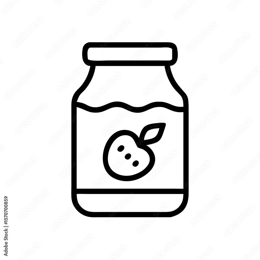 Obraz premium Jar of fruit jam with apple illustration in simple line art style 