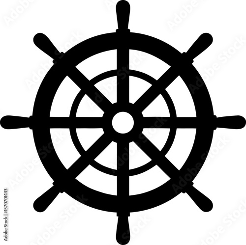  Nautical Ship Wheel Silhouette Vector on White Background