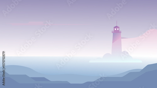 Lighthouse tower illuminating the vast sky and rugged sea landscape, a beacon of architecture against nature's grandeur