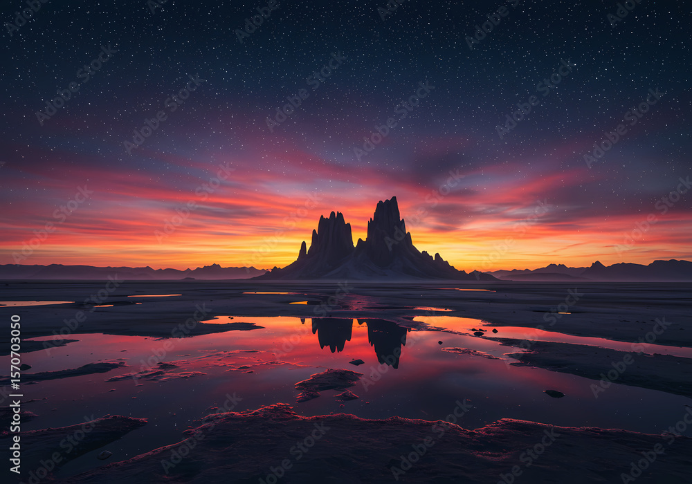 Obraz premium Starry Sunset over Coastal Rock Formations