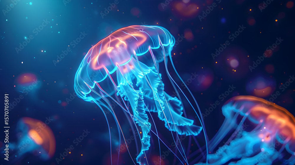 Fototapeta premium Glowing Jellyfish Underwater