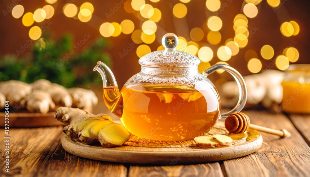 Fototapeta premium Hot Herbal Tea with Ginger and Honey