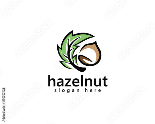 creative hazelnut logo striped with circular leaves ,logo design template
