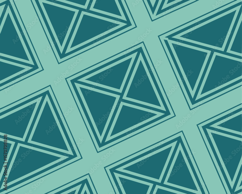 Geometric teal and turquoise seamless pattern with triangle shapes and symmetrical design. Geometric teal and turquoise seamless pattern with triangle shapes and symmetrical design.