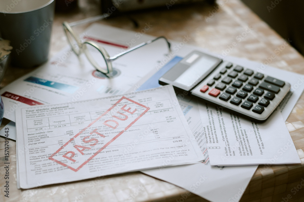 Εκτύπωση καμβά Senior Caucasian couple struggling with overdue utility bills, holding documents