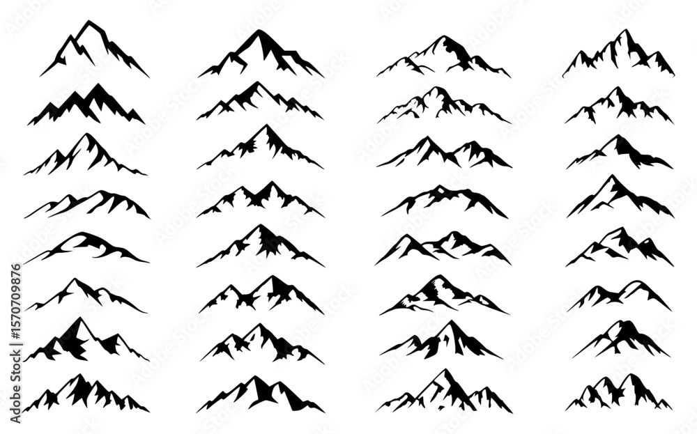 Obraz premium Collection of vector mountain silhouettes in black and white for logos and design elements