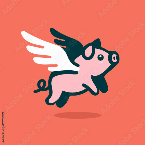 adorable angel pig logo. flying winged pig icon logo illustration. cute piglet with wings Illustration cartoon doodle mascot character.