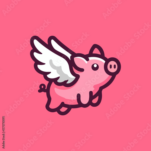 adorable angel pig logo. flying winged pig icon logo illustration. cute piglet with wings Illustration cartoon doodle mascot character.