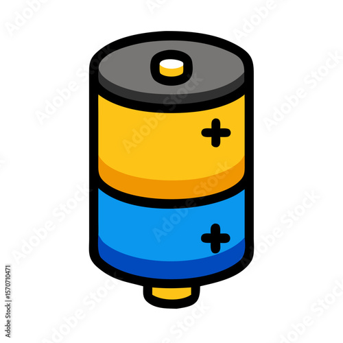 Isometric C/D Cell Battery Icon: Electric Power, Energy Source, and Supply Vector